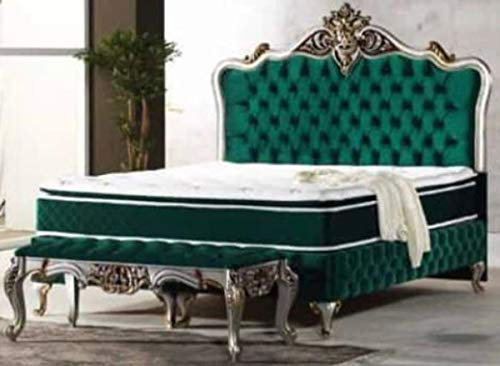 Casa Padrino Barock Doppelbett Grün/Silber/Antik Gold - Prunkvolles Bett mit Matratze - Barock Möbel