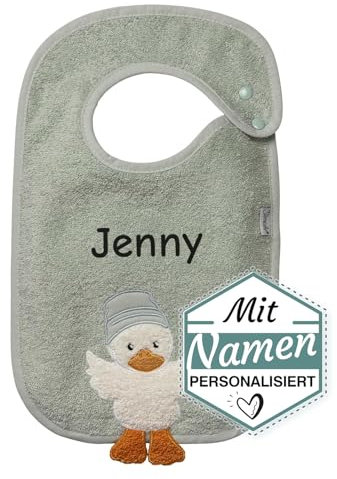 LALALO Sterntaler Ente Edda Lätzchen mit Namen bestickt, Ente, Baby & Kleinkind Spucktuch, Klettlätzchen Halstuch/Babylätzchen personalisiert