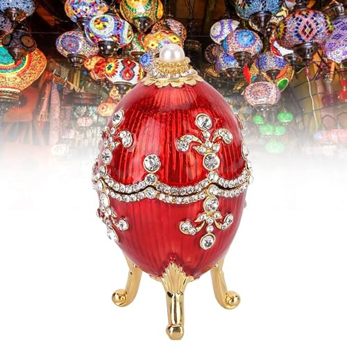 Faberge äggformad dekorativ smyckeskrin, äggformad emaljerad låda handmålad med gångjärn för halsband armband bibelot