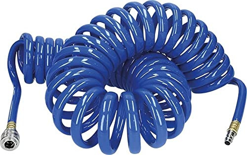 KUNZER 7SDS10 Spiral-Druckluftschlauch PE - Inklusive Kupplungen zum Kompressor-Anschluss - Blau, 10m Länge bis 400 psi