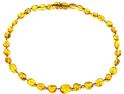 Collana di ambra baltica naturale 33-34 cm, annodata tra perline, perline di ambra genuina, cognac