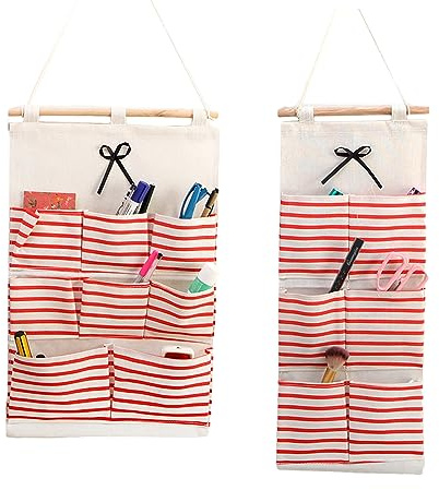 Hoshisea 2 Piezas Organizador Colgante, Colgante Organizador Bolsillos, Bolsa para Utensilios Colgantes, Bolsillo de Pared para Puerta de Dormitorio, Oficina, Baño (Rojo)