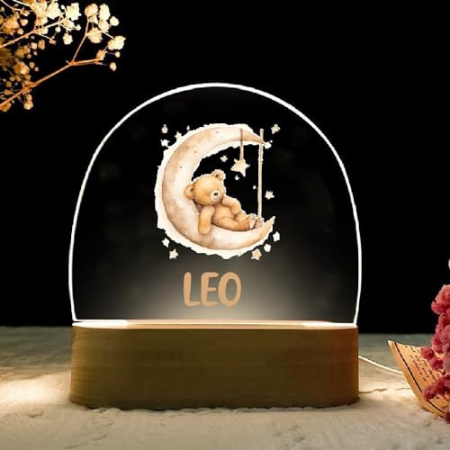 RecontraMago Lampara infantil - Bebe recien nacido niños - luz noche quitamietdos personalizada nocturna regalos bebes nacidos originales para con nombre bautizo cumpleaños años 1 2 3 0 (OSITO-LUNA2)