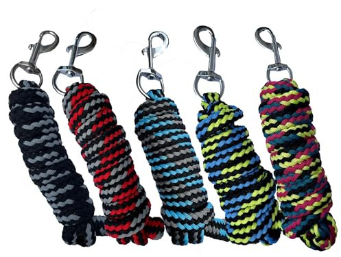 Brama-West Überraschungsbox Führstricke 5 Stück - für Pferde, Ponys, Shetty - Anbindestrick mit Karabinerhaken - Länge 2m - Bunte Farbmischung