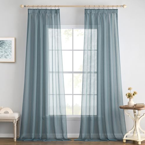 EMEMA Visillogardiner med Ruffleband Transparent Polyestergardin Transparent Trädgårdsduk för Luftigt Vardagsrum Dekorativ Trädgårdsduk för Sovrum 2 Stycken 140 X 260 cm Blå Dammig
