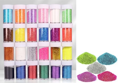 24 Stück Bastel Glitzer Set, 24 Farben Holographische Klobig Glitzer, Glitter Basteln, Glitzerstaub, Glitzerpulver, DIY Basteln Glitzer, für Epoxidharz, Handwerk Dekoration, Körper Nägel Glitzer