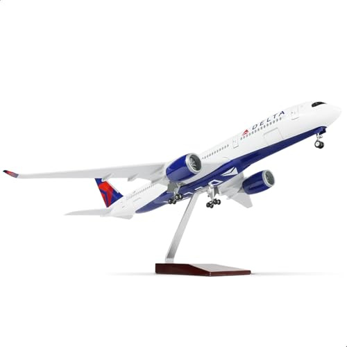 QIYUMOKE 1:144 A350 Modèle Avion métal Support Convient pour Delta 47 cm | A350 avion miniature métal, modèle de collection adulte, cadeau passionnés aviation, décoration bureau et espace collection