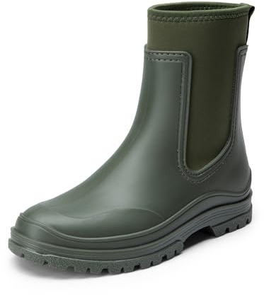 DREAM PAIRS Botas de Agua Mujer Chelsea Zapatos de Lluvia Impermeable Media Caña Botines de PVC de Moda Flexible y Antideslizante,Size 37,Verde Oscuro,SDRB2406W-E