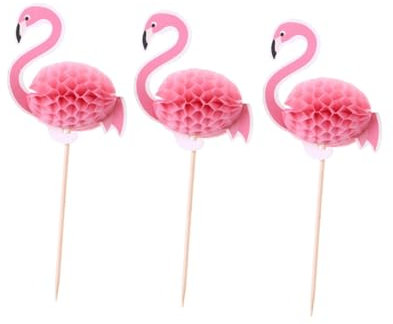 Milisten 50pcs Top Hat Flamingo Papel Topper Madera Panal 3D Hawaii