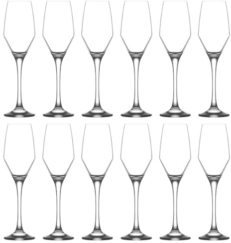 LAV 12x Clear 230ml Ella Glass Champagne Flutes - Reusable Wedding Anniversary Birthday Hen Party Prosecco Wine Cocktail Drinking Glasses Set