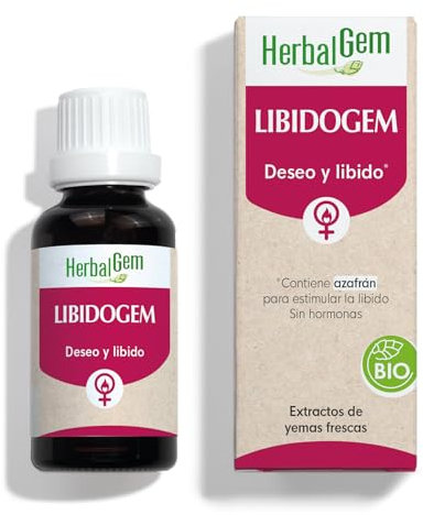 HERBALGEM - Libidogem - Deseo y Libido Femenina - Natural - Complemento Alimenticio de Yemoterapia Concentrada - Extracto de Yema Fresca de Azafrán - Sin Hormonas Sintéticas - Ecológico - 30 ml