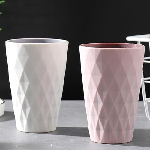 Yemiany 2pcs Toothbrush Tumbler, 450ml Plastic Toothbrush Cup Reusable Travel Mouthwash Cup, Bathroom Toothbrush Organiser for Adults, Kids (White & Pink)