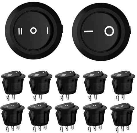 YINZZTRY Runde Kippschalter, Wippschalter, 3 Position Runde Schalter, einrastbare runde Schalter, Button Kippschalter 2-polig, Für Auto Boot, Haushaltsgeräten, 6A/ 250V, 10A/125V, 10 Stück
