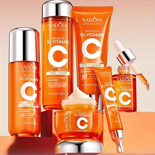 SADOER Set Skincare 6 Pezzi con Siero Viso, Lozione, Detergente, Contorno Occhi, Crema Idratante, Tonico, Nutriente e Idratante, Adatto a Tutti i Tipi di Pelle, Idea Regalo