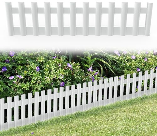FIVMEN Lot de 12 bordures de pelouse en plastique - 43 x 12 cm - Avec clous de sol - Flexible - Pour parterre de fleurs - Palissade de jardin - Blanc