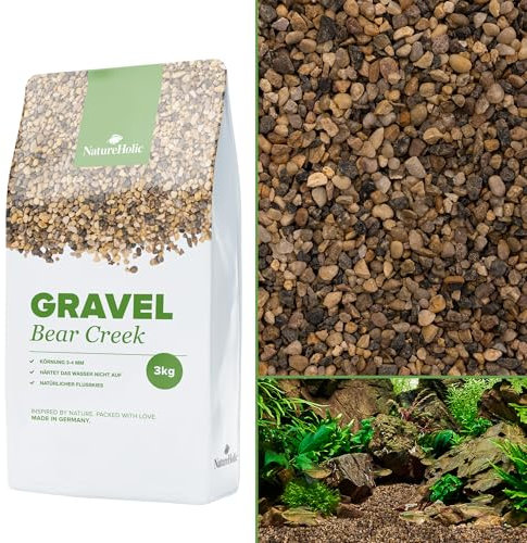 NatureHolic Naturkies Bear Creek | Natürlicher Aquarium Kies | Natürlicher Flusskies für Aquarien mit feiner Körnung 3-4 mm | Perfekt für Naturaquarien, Bodengrund & Deko | 3kg