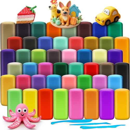 YOPINSAND Pate a Modeler - 48 Couleurs Argile Autodurcissante Pâte à Modeler Magique pour Enfants, Cadeau pour Garçons et Filles