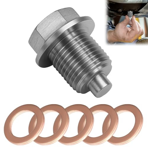 Menibeuty Bouchon de Vidange D’huile Magnétique M14x1,5 avec 5 Joints en Cuivre, Vis de Carter Moteur avec Joint Bouchon Vidange pour Vidange Auto Moto Bateau, Entretien et Remplacement D’huile