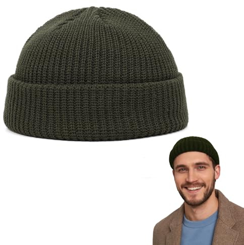 Comioke Bonnet de Trawler, Watch Cap, Beanie Hat, Fisherman Beanie, Bonnet de Pêcheur, Chapeau de Crâne à Revers, Unisexe d’Hiver de Pêcheur - Vert