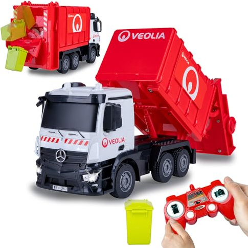 JAMARA 408305 Garbage Truck Mercedes-Benz Antos 1:26 2.4GHz - Garbage Truck Toy from 6 Years, Children Remote Controlled, RC Toys, Gift for Children, Manual Lift Up Wheelie Bin, Light