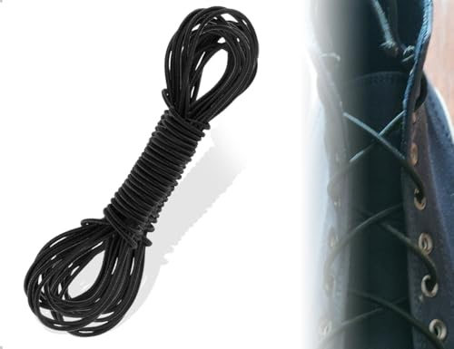 Emezddo Elastico, Cordino Elastico in Gomma, Utilizzato per Tende Fai da Te, Zaini, Altalene, Stendibiancheria, Campeggio, Lacci per Scarpe, Tessuti, Collane, Creazione di Gioielli (Nero, 10 m)