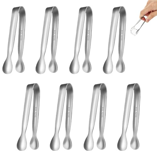 8Pcs Mini Sweet Tongs – 4.3 Inch Stainless Steel Small Tongs for Serving Food, Ice Cubes, Sugar Cubes, Appetizers – Durable for Tea Party, Buffet, Coffee Bar, Kitchen Use (Silver)