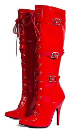 Women's High Heel Knee High Boots Lace Up Stiletto with 3 Buckles & Side Zip Edgy Punk Gothic Style Sexy Footwear UK 3-12 (Red, 5, UK Footwear Size System, Adult, Women, Numeric, Medium, 5)