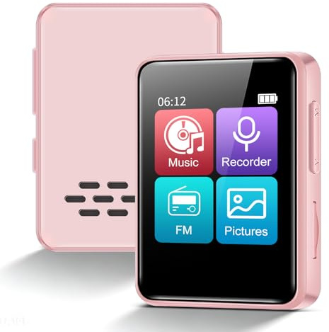 MP3 Player with Bluetooth, 1.8 Touch Screen Digital Audio Player with Speaker, FM Radio, Voice Recorder, 32GB Mini Music Player for Running, Travel, Kids Gift,Pink