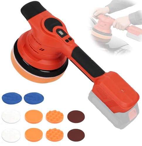 Lucidatrice eccentrica, lucidatrice a batteria, per auto, regolazione a 8 velocità (1000-8000 giri/min), con 10 tamponi lucidanti, per la cura del veicolo, ceretta, lucidatura, compatibile con Makita