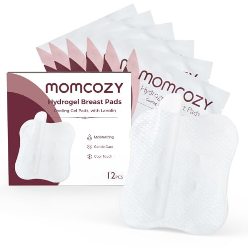 Momcozy Hydrogel Nursing Pads,Cooling Relief,Breastfeeding Essentials 12pcs | Hydrogel Nipple Pads,Lanolin, Instant Cooling Relief, Support for Breastfeeding and Pumping, Individually Wrapped