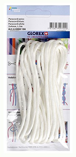 Glorex 6 4000 106 - Paracord weiß, 2 x 4 mm, 5 m lang, hoch reißfestes Nylonseil, zum Knüpfen von Armbändern, Leinen und Bändern