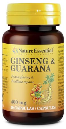 Nature Essential | Ginseng + Guaraná 400 mg | 50 Cápsulas | Con Extractos Naturales | Bienestar Diario