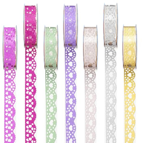 moinkerin 7 Rolls Washi Tape Decorative Selfadhesive Lace Tape for DIY Arts and Crafts Scrapbooking Card Making Decoration,1.8 * 100 cm