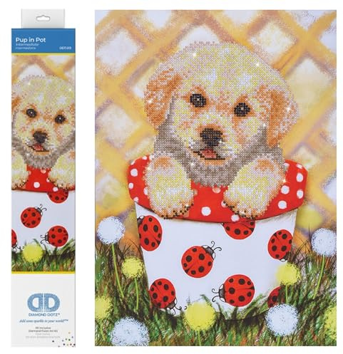 DIAMOND DOTZ DD7.013 - Original 5D Diamond Painting Set Welpe im Topf, Kreativset mit 20.587 Diamant Mosaiksteinen, Malset ca. 42 x 30 cm, DIY Komplettset f?r Erwachsene und Kinder ab 8 Jahren