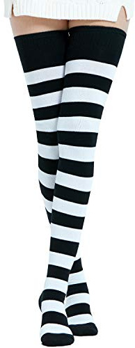 Kayhoma Extra Long Cotton Stripe Thigh High Socks Punk Style Over the Knee High Socks, 1 Pair…