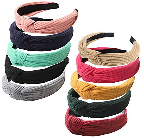 FOLAI Headbands for Women 10 Packs Fabric Hair Band Accessories Elastic Head Wrap Cute Outdoor Hair Accessories
