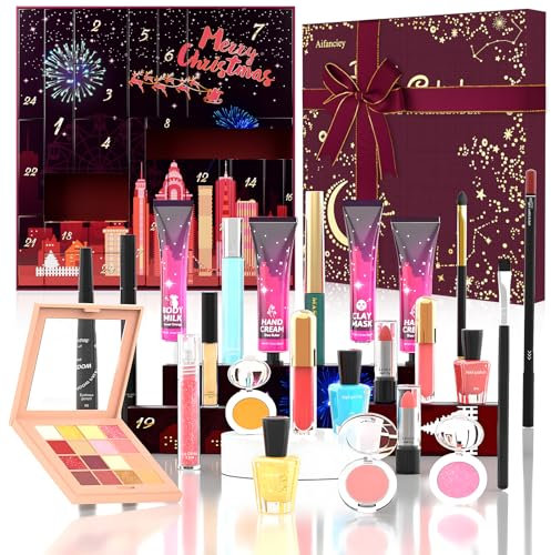 Calendario Adviento 2024, Makeup Set de Maquillaje Calendario de Adviento de Belleza con 24 de Cosméticos, Regalo ldeal para Navidad, de Nochebuena, Festival