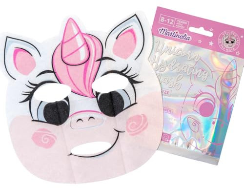 Martinelia Masque Visage Enfant en Tissu Licorne Imprimée - Masque Tissu Hydratant Amusant pour Enfant 8-12 ans - Routine Beauté Hydrate la Peau des Petits, Garçon et Fille, Pose Facile - 1 Unité