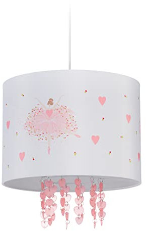 Relaxdays Lámpara Colgante Infantil Bailarina, Luz Habitación Niña Pantalla 158x35cm, E27, Cable 111 cm, Blanco y Rosa