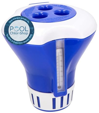 Duraol Pool Dosierschwimmer mit Thermometer I Einstellbarer Dosierer zur Chlorzugabe für Pools I Pool Dosieranlage ideal für 20g bis 300g Tabs I Chlor Schwimmer mit verstellbaren Dosierschlitzen