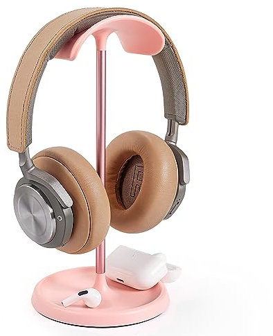 Soporte Auriculares, Soporte Curvo para Auriculares con Bandeja de Almacenamiento, Stand Headset para Juegos para AirPods MAX, Beats, Bose, Sennheiser, Sony y más (Rosado)