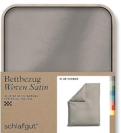 schlafgut Woven Satin Bettwäsche 155x220cm Bettdecke Bezug einzeln, Sand Mid Uni in Hotelqualität mit 100% Baumwolle