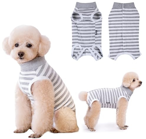 Lyneun Dog Recovery Suit - Soft Surgical Bodysuit, Wound Protection, Cone Alternative (Grey, S)