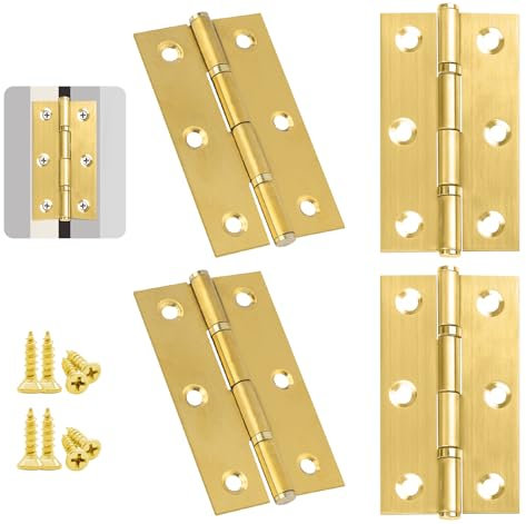 Anstore 4 bisagras para puerta de acero inoxidable, doradas, 70 x 40 mm, grandes, resistentes, ajustables, herrajes con tornillos para puerta de madera, puerta de jardín, exterior