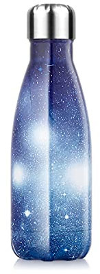Bottiglia Acqua in Acciaio Inox, Borraccia Termica Senza BPA Bottiglia Termica Isolamento Sottovuoto a Doppia Parete Borracce Per 24 Ore Fredde e 12 Ore Calde (Galassia Blu, 350ml)