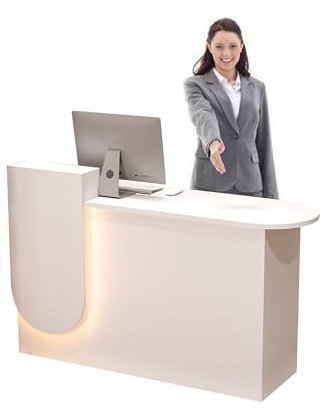 Liten reception Reception Receptionsdisk för små utrymmen, Supermarket Kassör Butiksdisk Butik Kassadisk med LED-lampor, Reception Reception Detaljhandelsdisk Kassadisk(Wit,80 * 50 * 85cm)