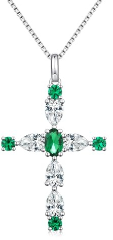 JiaYang Collana a croce in argento sterling con ciondolo a croce in smeraldo scintillante Vintage Barocco Gioielli Cristiani