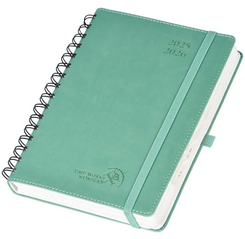 POPRUN Agenda 2025 2026 Dagsplanerare 21,5 x 14,5 cm, Aug'25 - Juli'26, 12 Månader, 1 Sida per Dag A5 Kalender, Skolkalender, Mjuk PU Läderomslag med Spiralbindning, Papper 80 gsm, Bordeaux