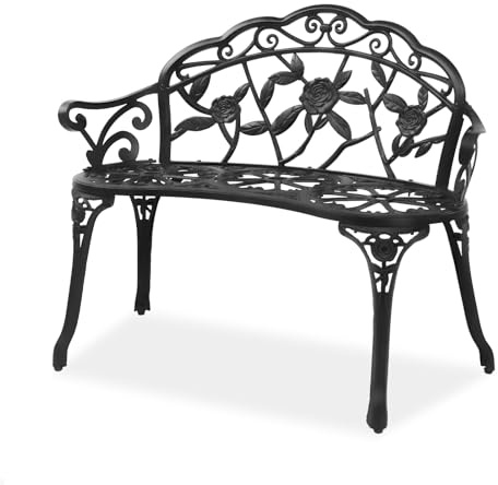 Bonnlo Cast Aluminium Garden Bench Outdoor Bench Furniture Patio Bench Seating Park Patio Seat Cast Iron Antique Finish Chair (Black)