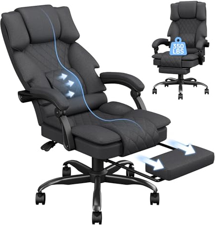 PZDO Office Chair Gaming Chair for Adults, Ergonomic Computer Chairs with Footrest and Wide Seat, Big Tall Fabric Desk Chair, Adjustable Height Office Chairs for Home, Heavy Duty, 350LBS, Deep Grey